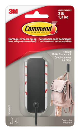 Command&#x2122; Medium Decorative Hook, Matte Black